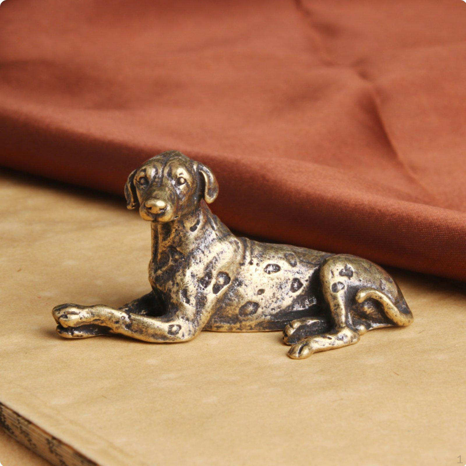 Speckled Dog Figurine Tea Pet Chinese Astrological Feng Shui Decor Vintage Brass