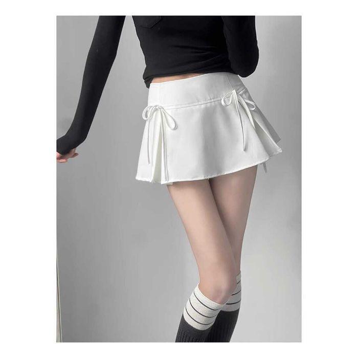 

Женская летняя юбка А-силуэта с низкой талией и галстуком-бабочкой - Стройнящая, универсальная, сладко-острая мода, облегающая бедра S белый