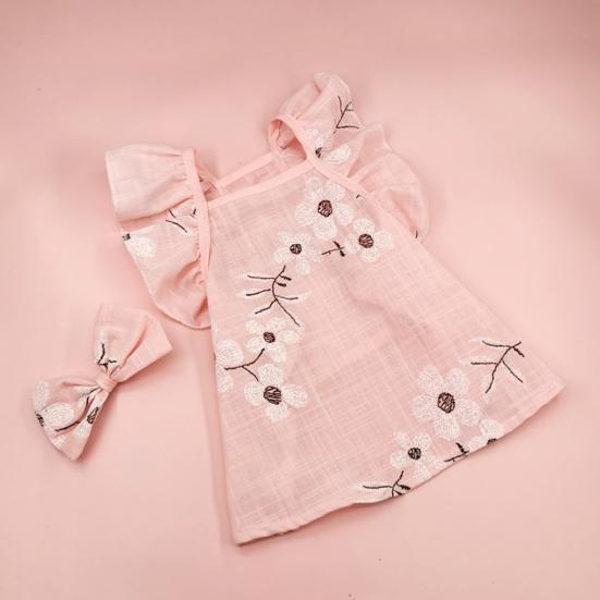 Pet Dog Dress Extra Soft Breathable Exquisite Pattern Sleeveless Washable Dress-up Cotton Floral Print Dog Dress with Bow-knot Headwear Pet Supplies