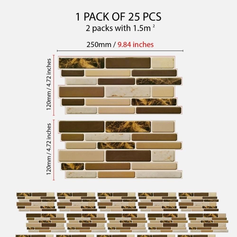 25PCS Marble Pattern Kitchen Stickers Waterproof Oilproof Bathroom Tile Stickers 3D Effect Crystal Self-Adhesive Wallpaper