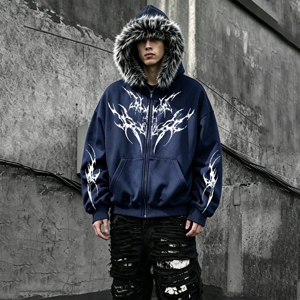 Zachte met fleece gevoerde hoodie met rits en nepbontrand, Relaxte pasvorm, Zakken, Perfect om thuis te relaxen