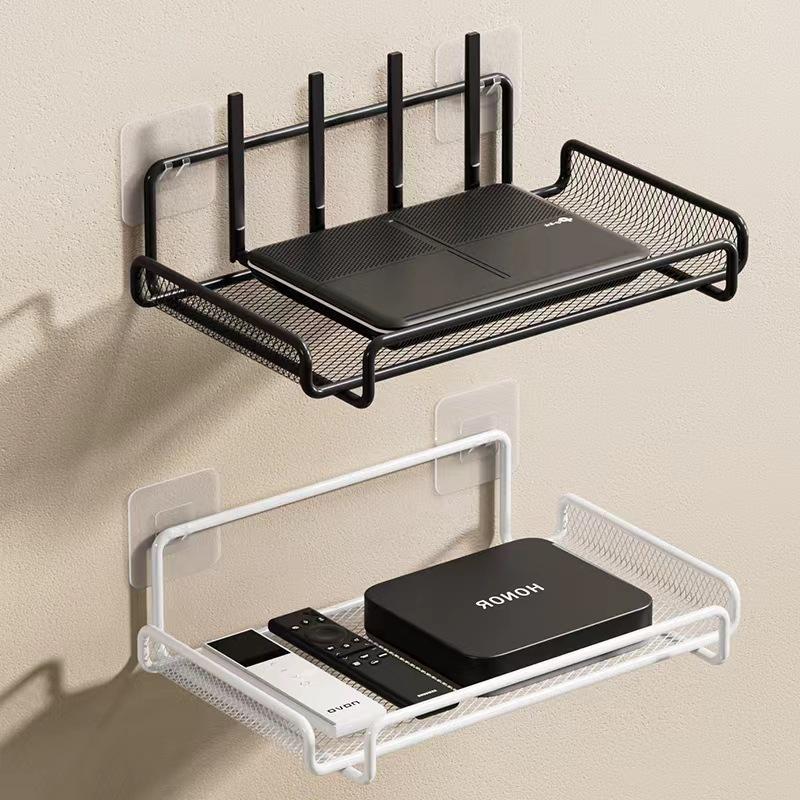 Nástěnná police na router z nerezové oceli Bezvrtací prostorově úsporný organizér pro set-top boxy, klíče, drobnosti v obývacím pokoji