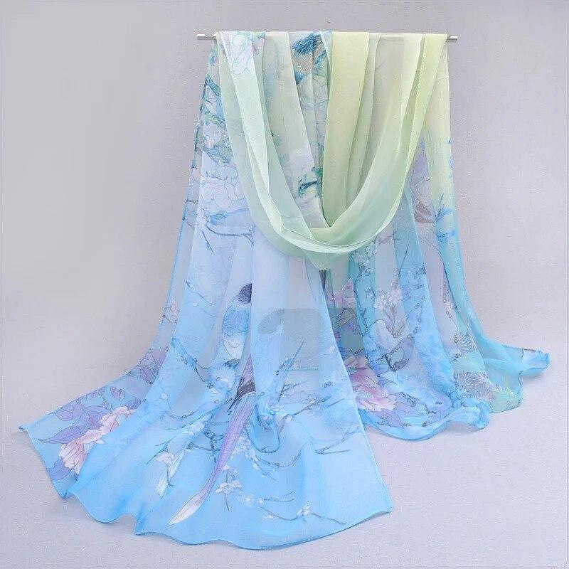 Spring Summer Printed Chiffon Silk Shawls Magpie Scarf Compact Lightweight Scarf Travel Sun Protection Scarf Wraps For Women