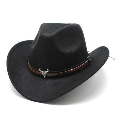 Metal Bull Head Mark Western Cowboy Top Hat Woolen Jazz Hat Felt Hat Men'S And Women'S Top Hat