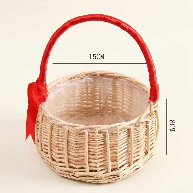 Handmade Bamboo Rattan Flower Basket - Willow Woven for Fresh/Dry Arrangements, Flower Girl Souvenir, or Storage.