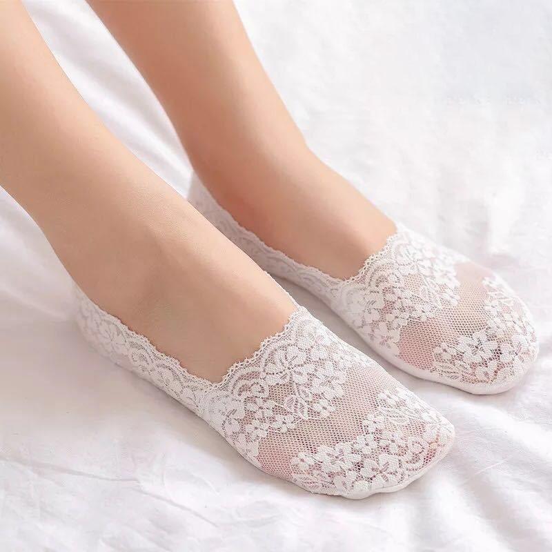 5 Pairs/Lot Summer Socks women's Lace Transparent Lolita Invisible Summer Thin Non-slip Short Ankle Black Low Cut Boat Sock