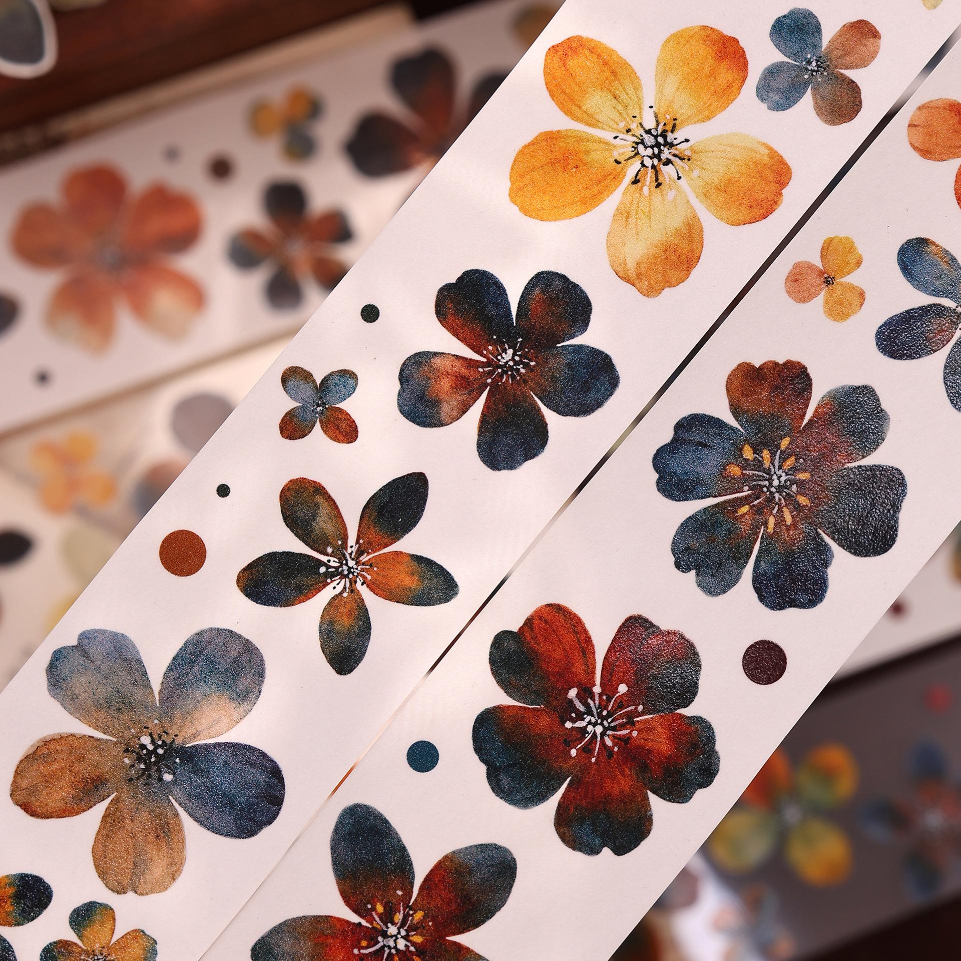 

4.9 New Washi PET tape Roll [Cold Tea Brown] Retro Blue Brown Size Flower Journaling Supplies Gu Card Sticker Xiao Bai Jia Studi 40mmx6m