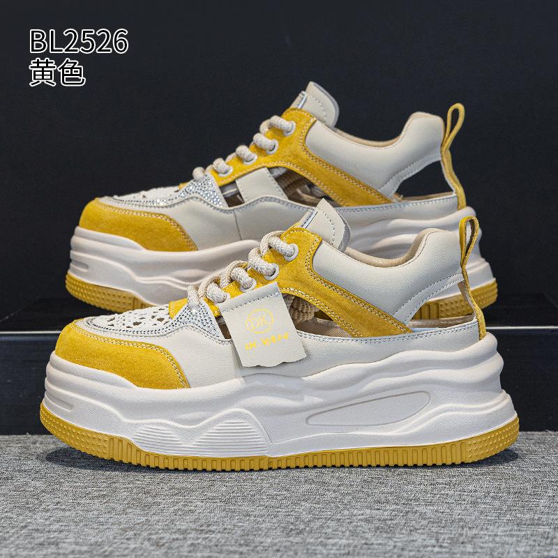 

Mesh dad shoes summer new hollow breathable small height increase sports and leisure shoes 34 жёлтый
