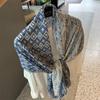 Silk Scarf Women's Summer Korean Version Versatile Thin Gauze Cotton and Linen Scarf Blue Feather Fringed Beach Towel Sun Protection Shawl