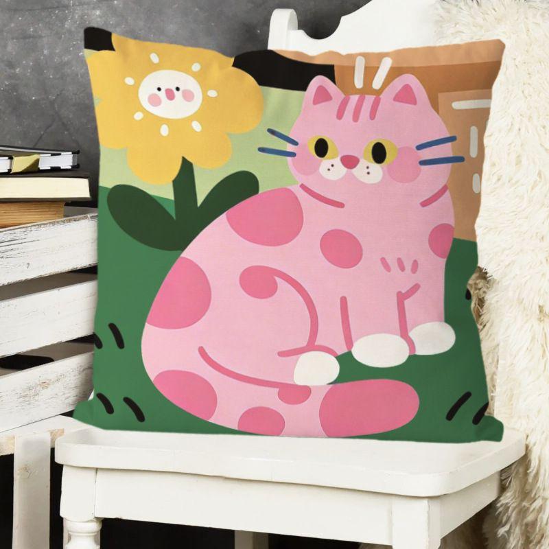 Cute Pink Polka-Dot Cat Pillow  Home Decor Pillow for Sofas, Beds, and Backrests  Car Headrest Pillow