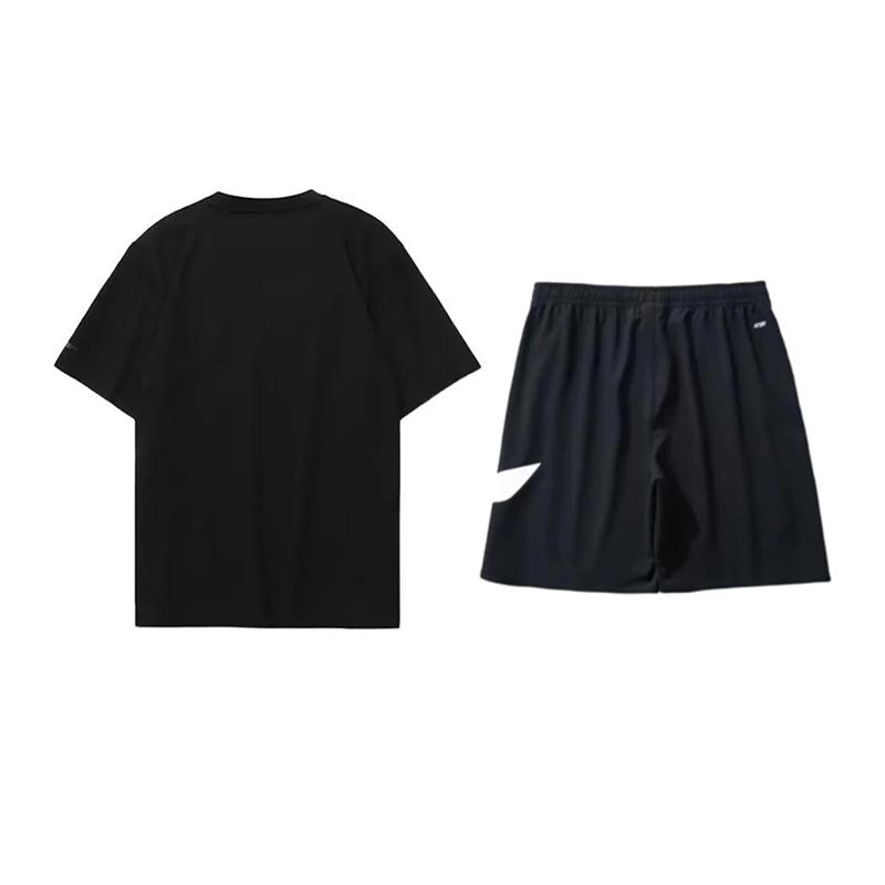 Li Ning Logo Printed Round Neck Pullover Short Sleeve T-Shirt Fashion Loose Comfortable Versatile Shorts Casual Sports Set AHSUA03-2+YKSV197-2