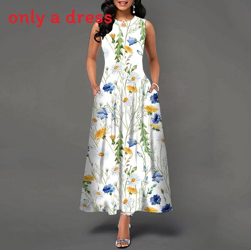 Urban Chic Printed Polyester Sleeveless Maxi Dress For Work And Casual Wear