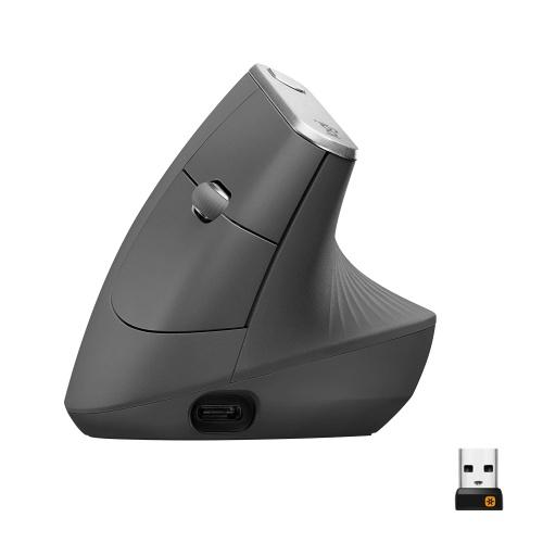 Logitech MX Vertical Ergonomic Wireless Mouse RF Wireless+Bluetooth, 4000 DPI, Graphite