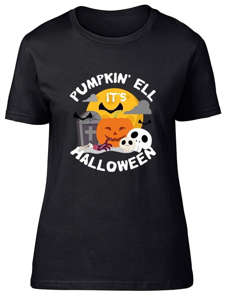 

Pumkin Ell It s Halloween Skulls Pumkin Fitted Womens Ladies T Shirt Gift XL