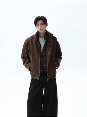 Men's Trendy Stand Collar Fake Two-Piece Workwear Jacket - 2026 Spring/Autumn Collection