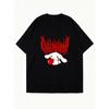 Oversized T Shirt Black Cute Bunny Holding Apple With Red Text Design For Casual Wear
