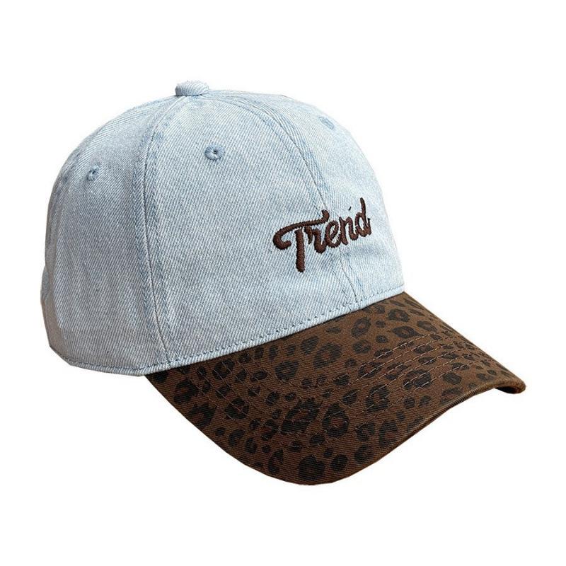 Leopard print splicing denim baseball cap children's new wide brim show face small couple hip-hop cap male tide