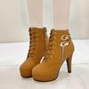 2024 Women's European & American Fashion Lace-Up High Heel Martin Boots with Side Zipper - Solid Color, Large Size.