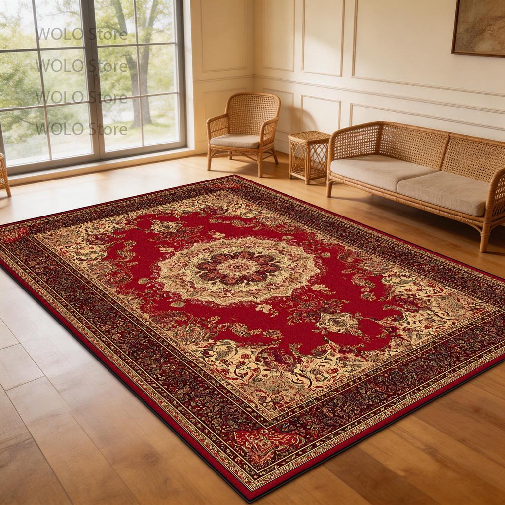 Persian-Style Floor Mat Classical Living Room Large Size Non-Slip Carpet Floor Bedroom and Living Room Lounge Rug Easy Clean