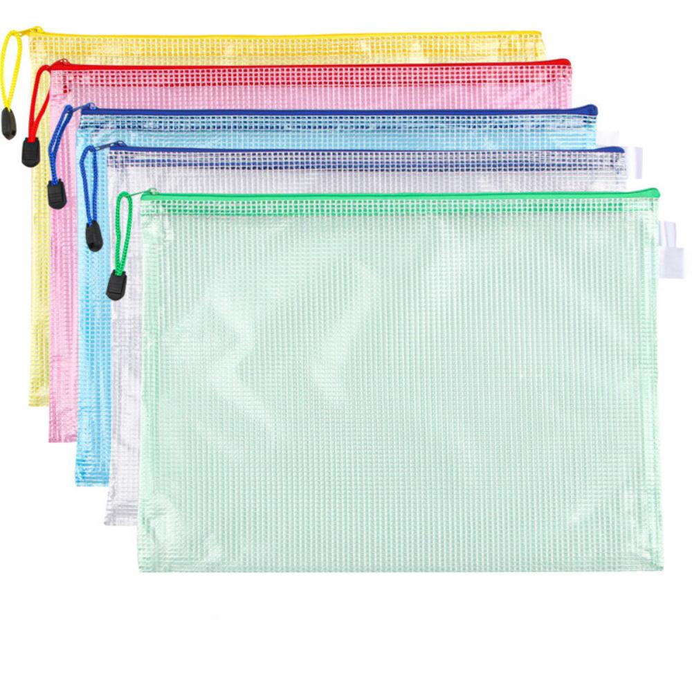 SML PVC Gridding Waterproof Zip Bag Pocket Folder Pouch Filing for Document Pen Filing Stationery Organizer Office School Supply