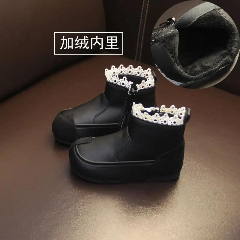 Herbst Mädchenstiefel Warm Mode Spitzenkanten Einfache Kinderschuhe Stilvoll Vielseitig Winterstiefel Klassische Stiefelette Komfortable Kurze Stiefel