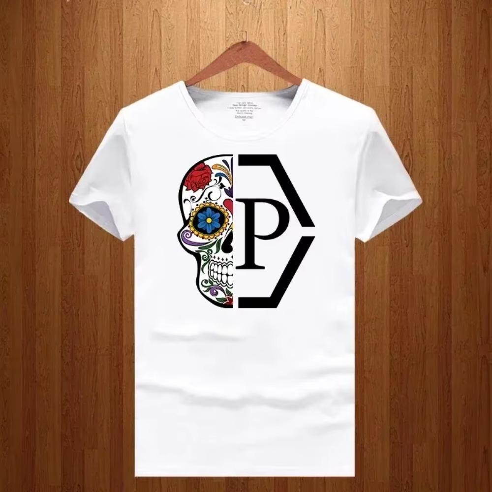 Luxury Brand Half Skull Flower Printed Letter Men and Women 2024 New Loose Short Sleeve T-shirt Round Neck Print T Shirt