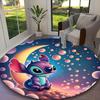 1pc Office Carpet, Stitch Purple Pink Floral Starry Sky Chair Rug, Living Room Printed Round Rug, Home Chair Floor Mat