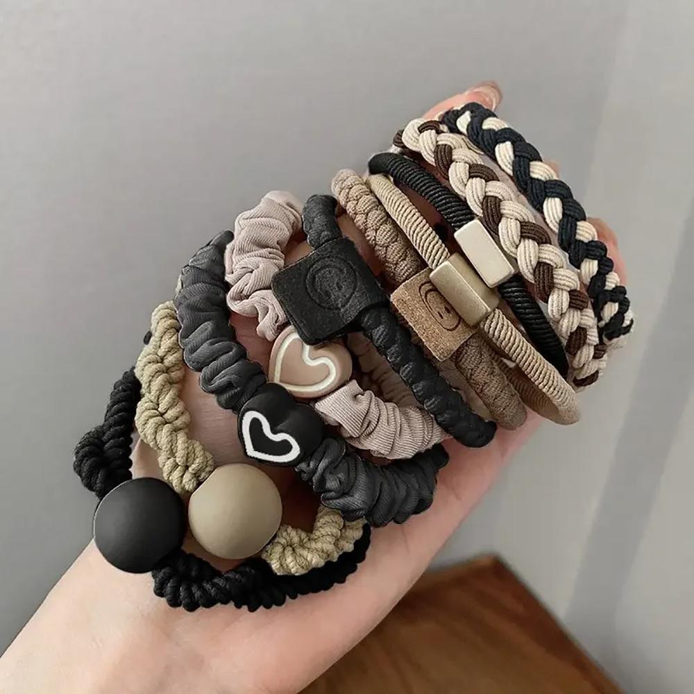 10 Stück Hochelastische Strapazierfähige Gummibänder Damen Haarring Set Accessoires Einfaches Hoher Pferdeschwanz Haarband Haargummi Haarschmuck