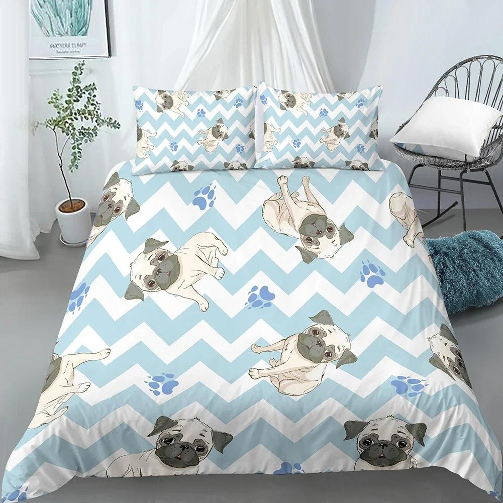 Cartoon Dog Duvet Cover Set Funny Pug Print King Size Bedding Set for Kids Boys Girls Animal Theme 23pcs Twin Comforter Cover