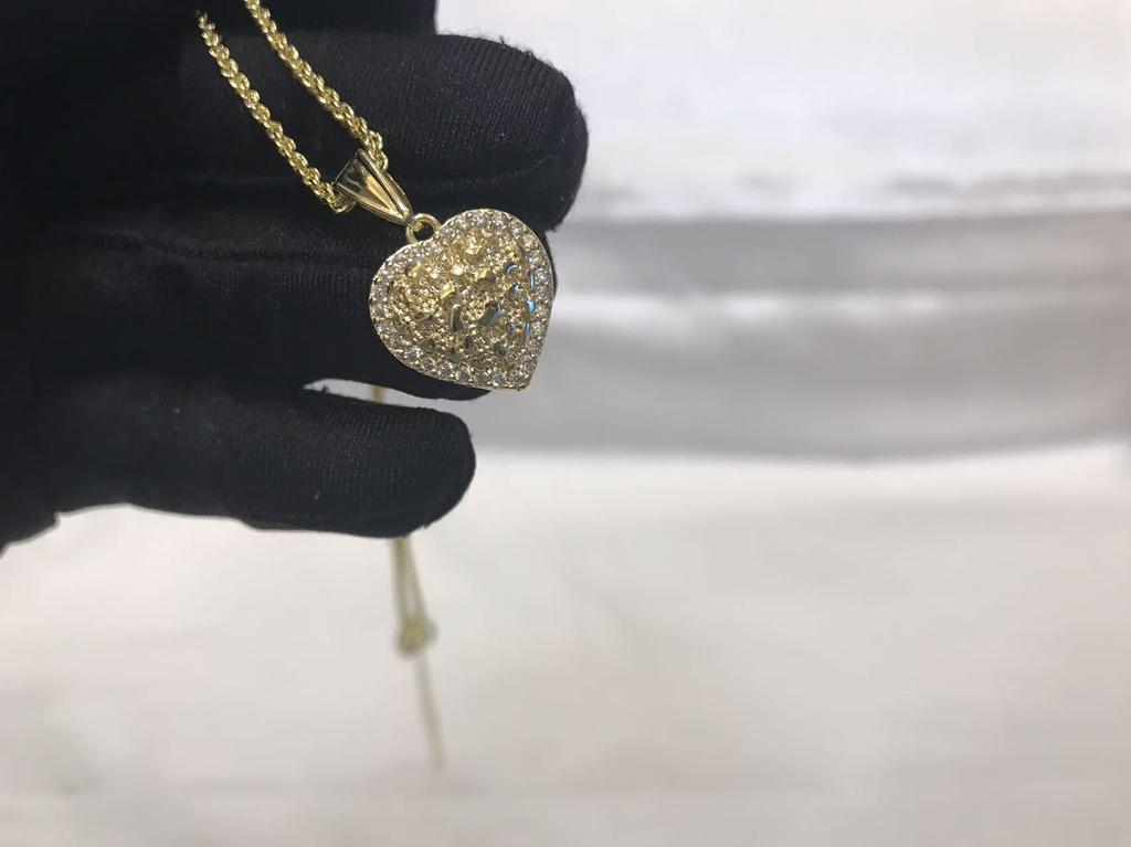 Hip Hop Unique Design Gold Nugget Diamond Cut Heart Shaped Charm Pendant Necklace for Women/Men Jewelry