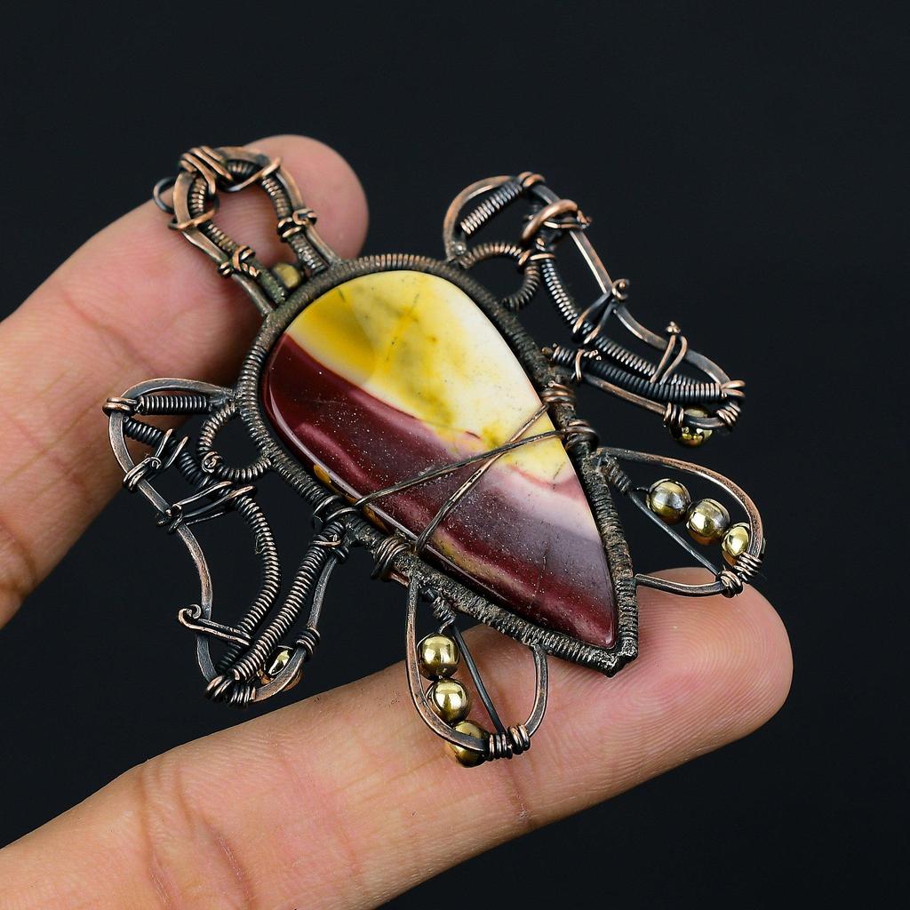 Turtle Shaped Mookaite Gemstone Copper Wire Wrap Handmade Pendant Jewelry For Wedding Gift