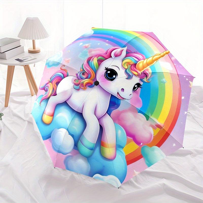 1pz Ombrello Fantasia Nuvole Arcobaleno Unicorno con Manico in Plastica, Adatto a Tutte le Stagioni Casa Viaggio Ombrello da EsternoB1865