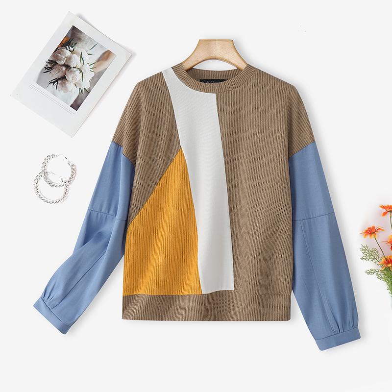 

ZANZEA Women Casual Round Neck Long Sleeve Loose Patchwork Pullover Sweatshirt S