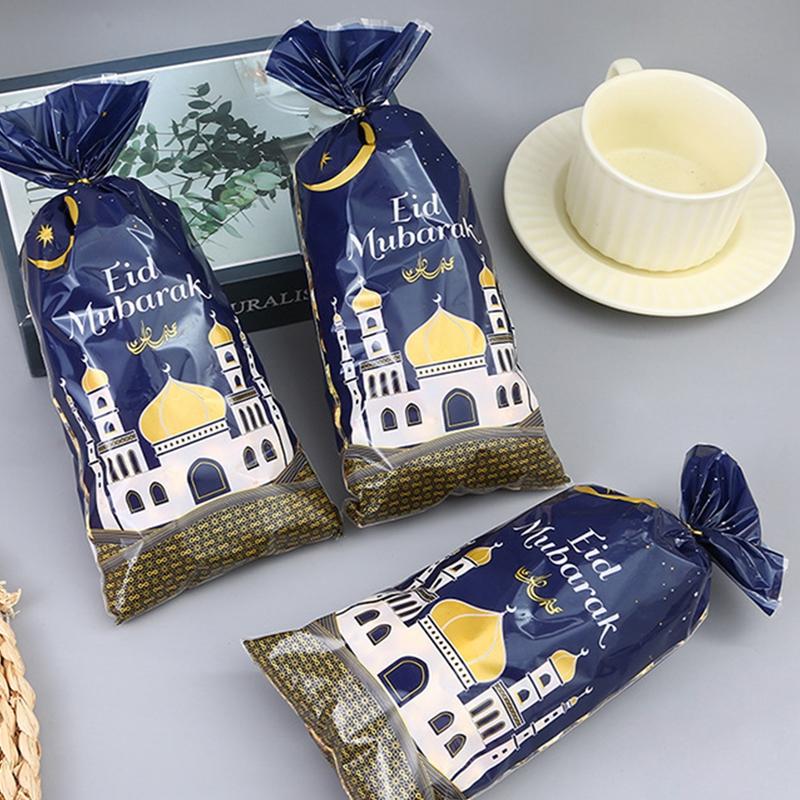 100 Stück Eid Mubarak Geschenktüten Plastik Süßigkeiten Kekstüten Ramadan Kareem Dekoration Islamische Muslimische Partyzubehör Eid Geschenktüten