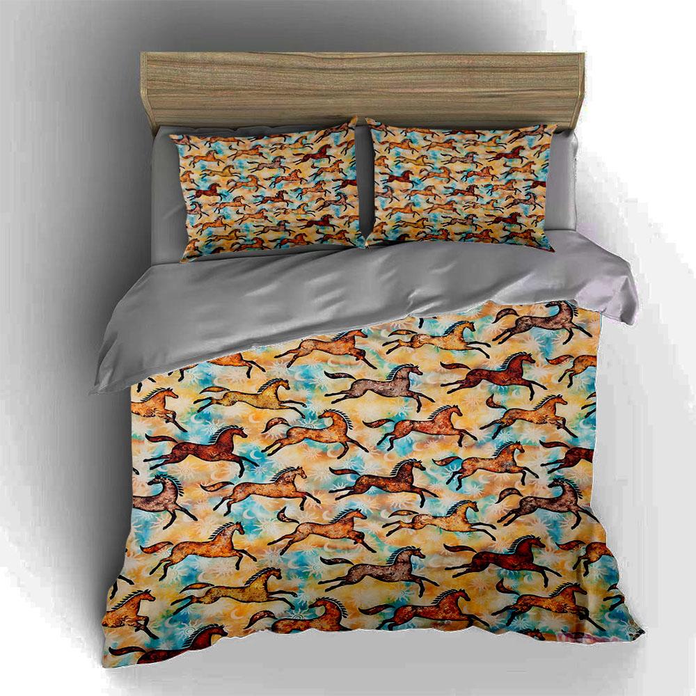 Colorful Galloping Horses Bedding Duvet Cover Sets Duvet Covers Pillowcases Gifts (1 * Duvet Cover 2 * Pillowcases, Without Duvet Insert)