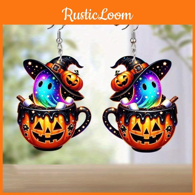 Halloween Colorful Themed Cartoon Ghost Pumpkin Pattern Women Acrylic Earrings