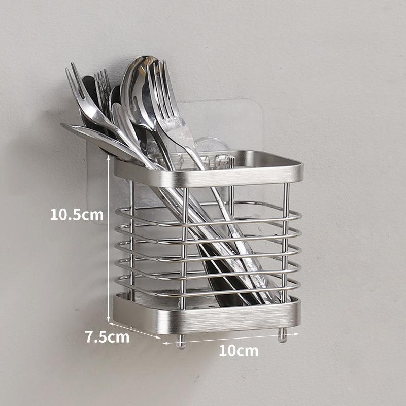 Utensil Holder Drying Rack Stainless Steel Draining Basket Wall Mount No Drilling for Kitchen