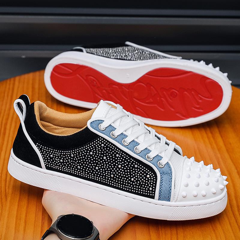 Spring Shoes for Men Casual Shoes Trend Rivet Crystal Flat Skateboard Shoes Youth Street Cool Sneaker