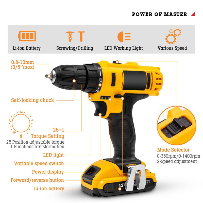 Lithium Drill Cordless Hand Drill Charging Electric Screwdriver Set Home DIY