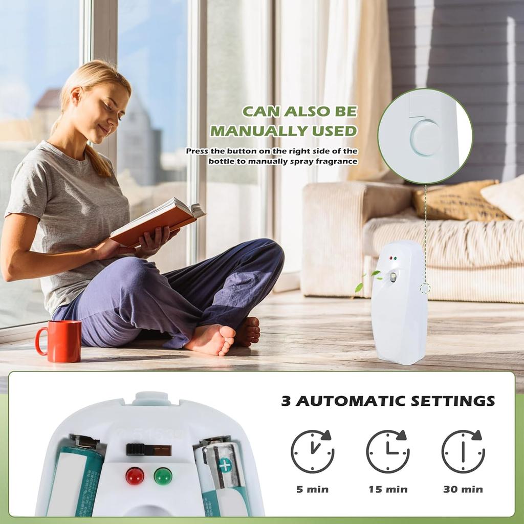 2PCS Automatic Air Freshener Spray Dispenser - Commercial and Home Use - Multiple Time Scent/Mist Release Settings for Room/Restroom Sprayer,Air
