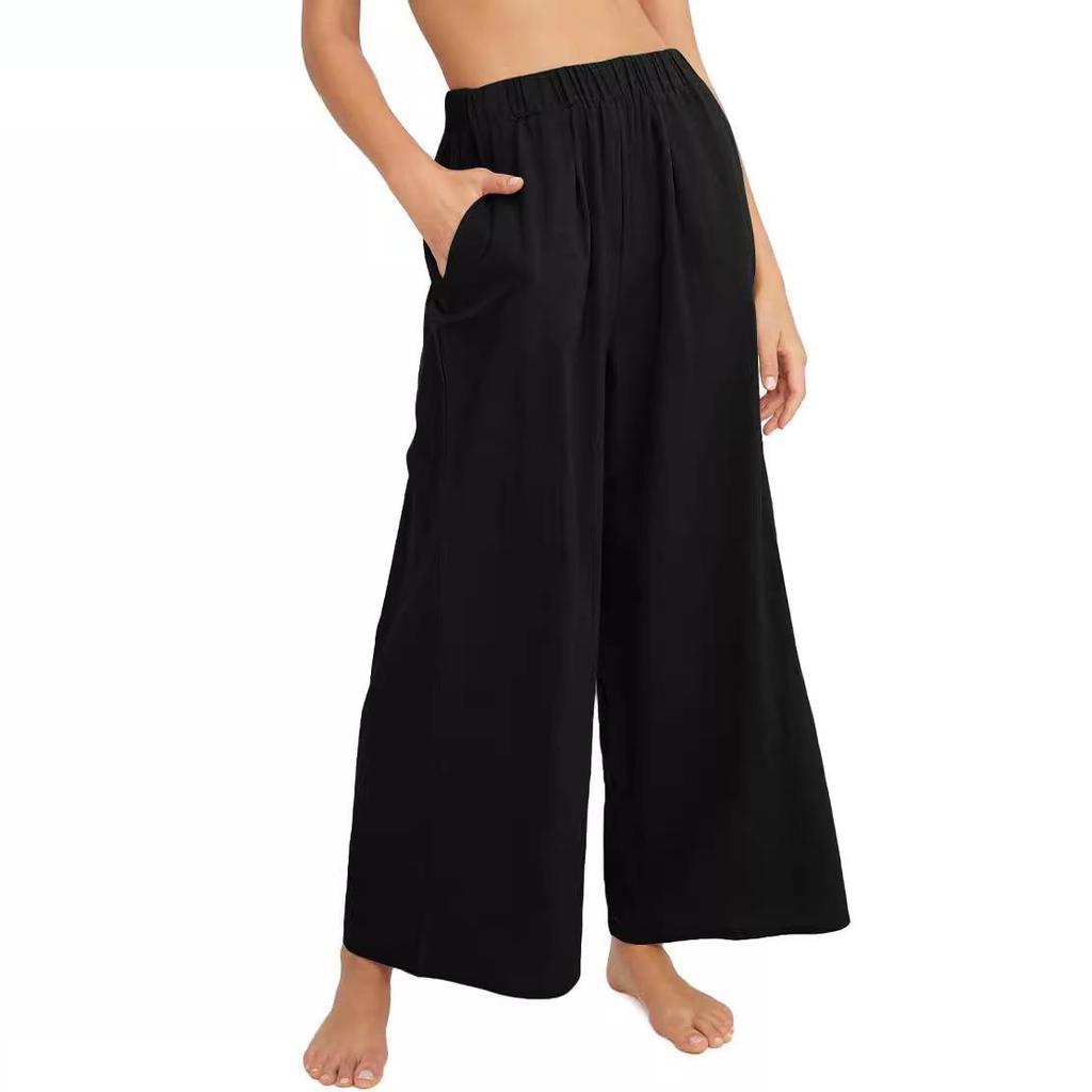 Spring And Summer New Cotton And Linen Women'S Clothing Solid Color Trendy Brand High Waist Loose Casual Wide Leg Pants