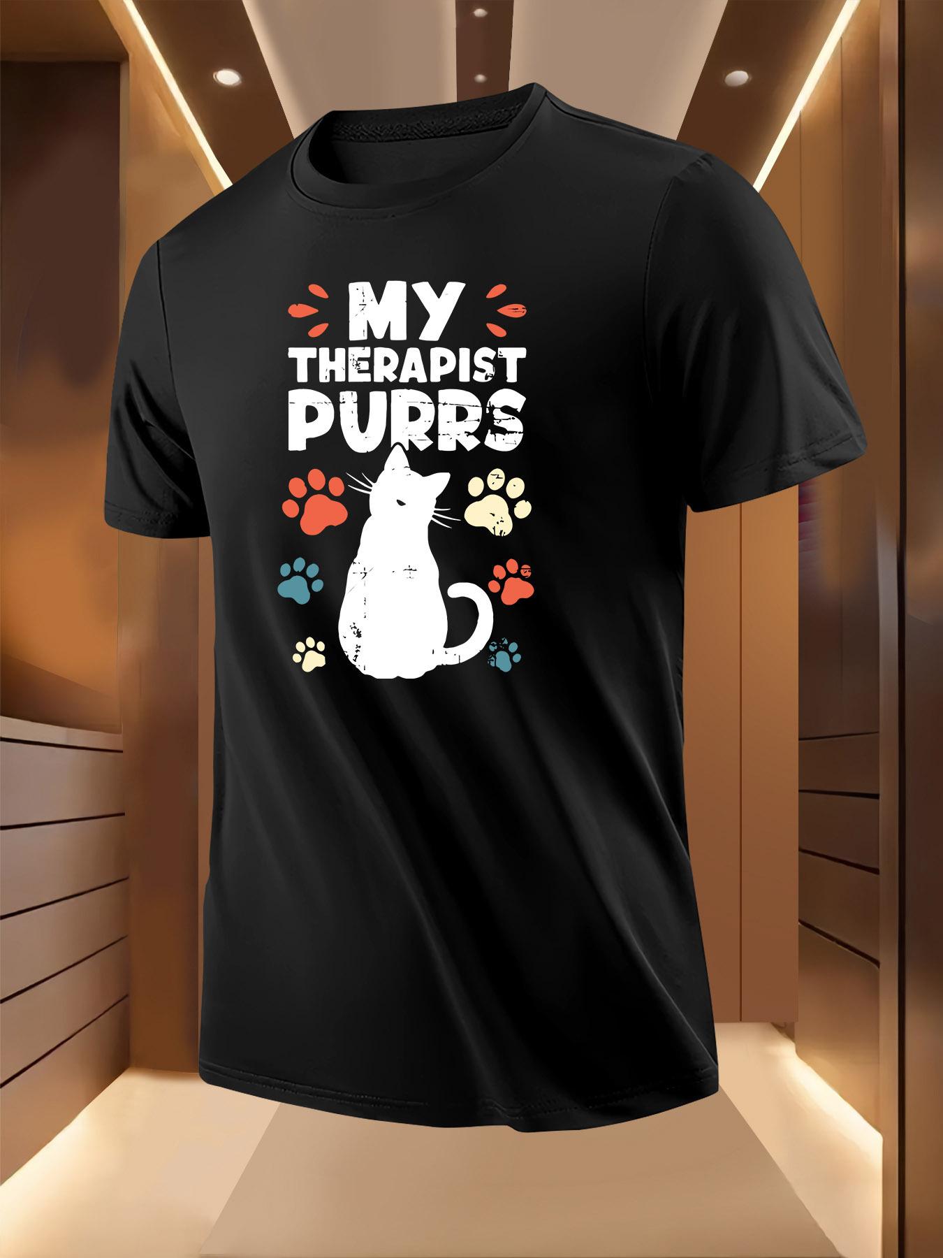 My Therapist Purr Graphic Tshirt - Black Cat Paw Print ... L