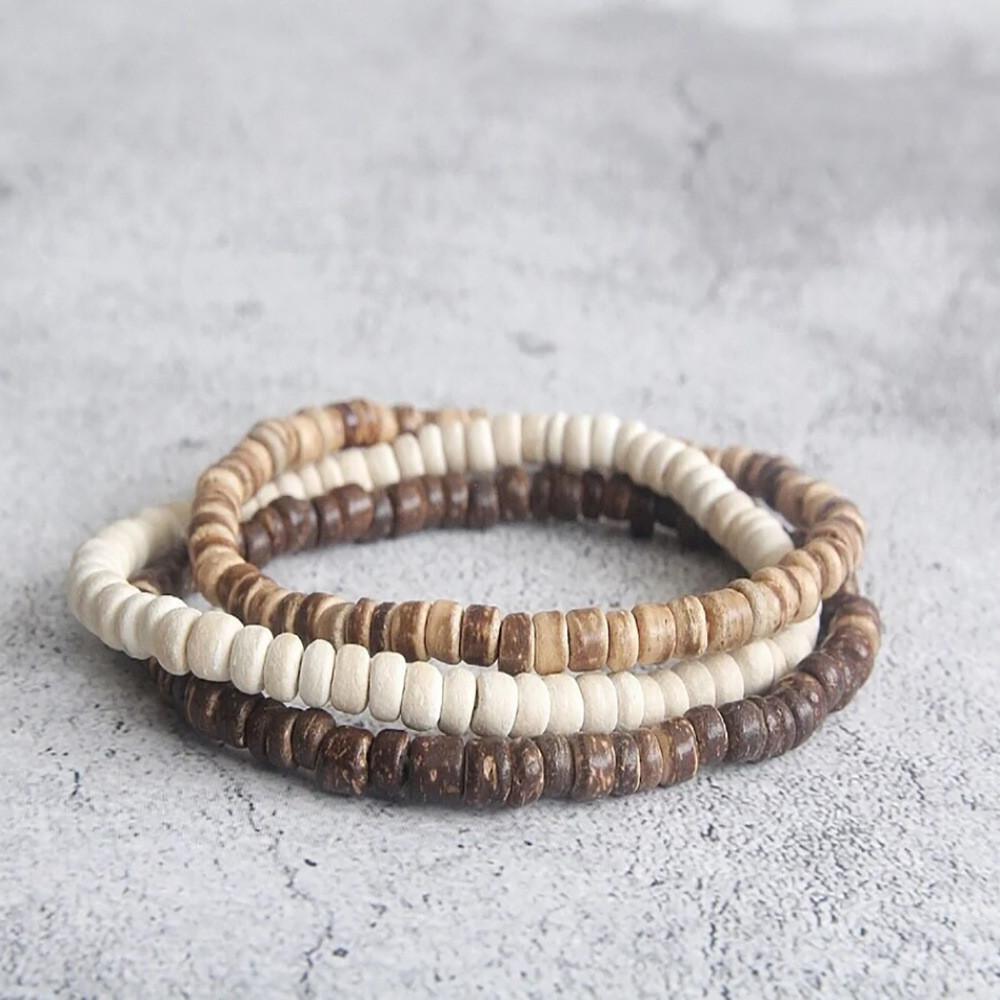 Handgefertigte Geometrische Kokosnussschalen-Perlenarmbänder für Männer und Frauen mit mehrlagigem Design