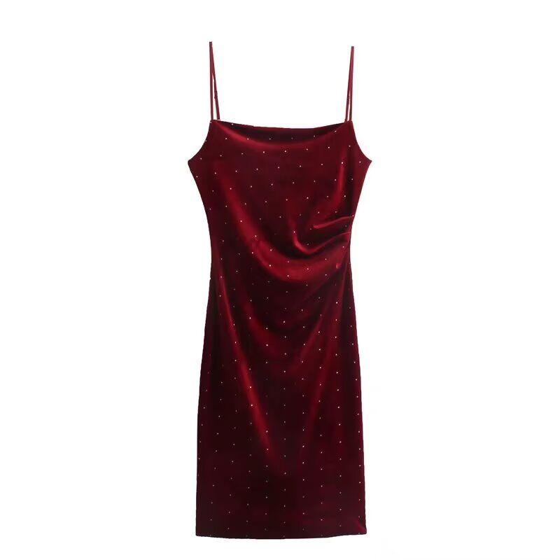 Kaslead New Arrival Women's Clothing Fashion Style Fashion Highlight Velvet Ruched Split Suspender Skirt