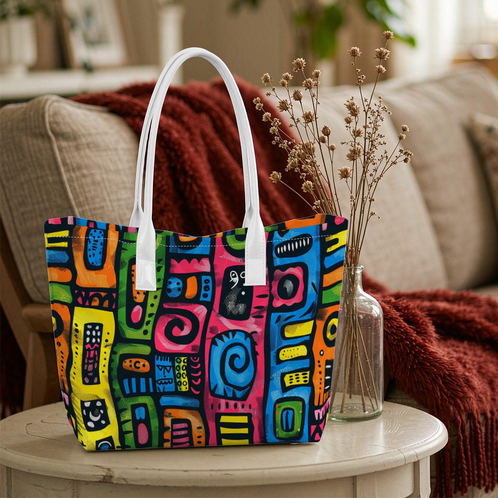 Colorful Graffiti Tote Bag Fashion Casual Daily Shoulder Bag Lightweight Portable Shopping Handbag