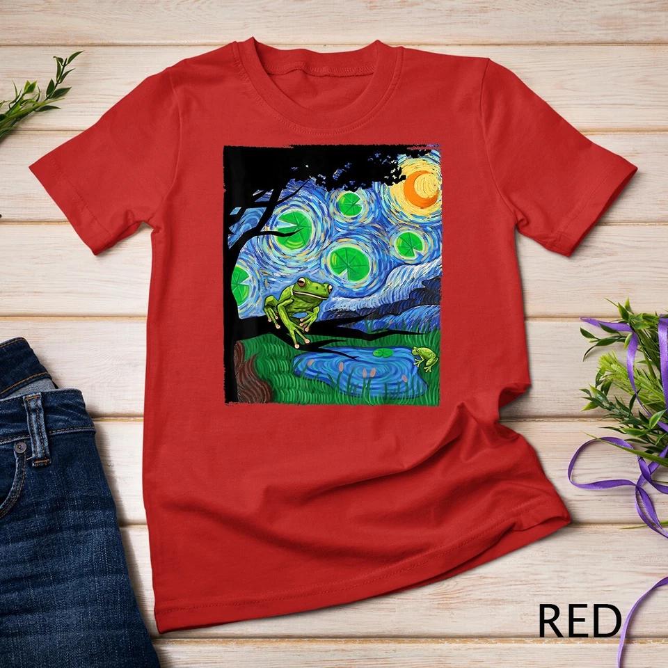 Frog Tshirt, Starry Night Cat Tee, Van Gogh Frog Gift, Frog Unisex T-shirt 11