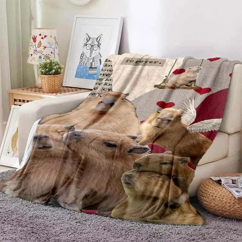 Kawaii The Capybara Club Home Cartoon Printed Blanket Picnic Blanket Warm Flannel Soft and Comfortable Home Travel Birthday Gift