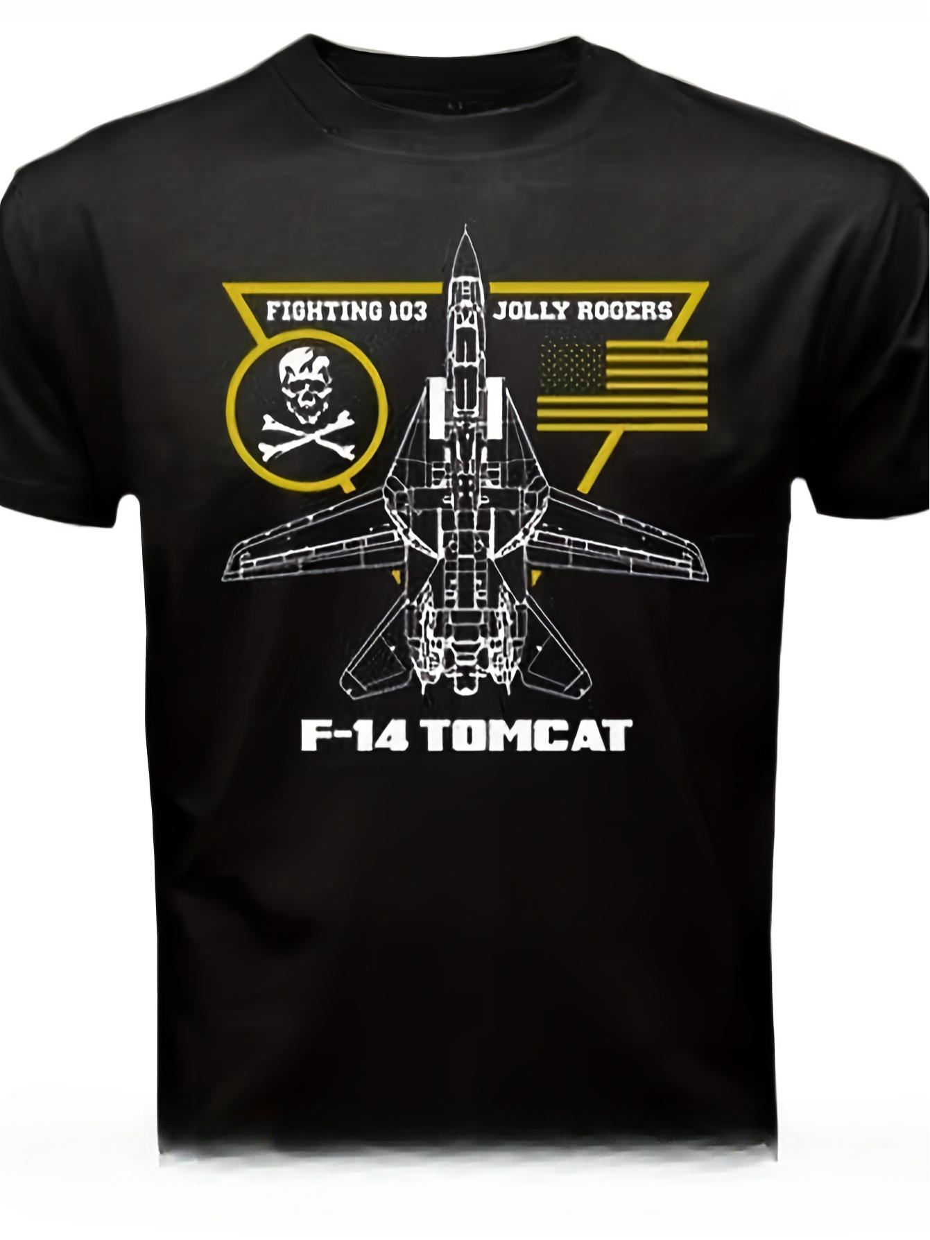 Мужская футболка F-14 Tomcat Fighting 103 Эскадрилья Jolly Rogers Авиационная футболка Черная футболка Темно-синяя Золотой Военно-морской знак Истребитель L