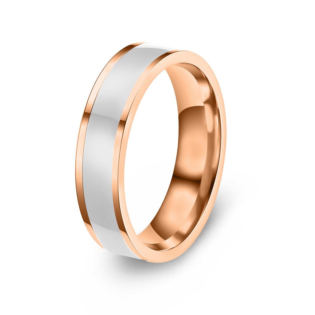 Simple Black And White Plated Titanium Steel Couple Rings 6mm Drip Oil Design