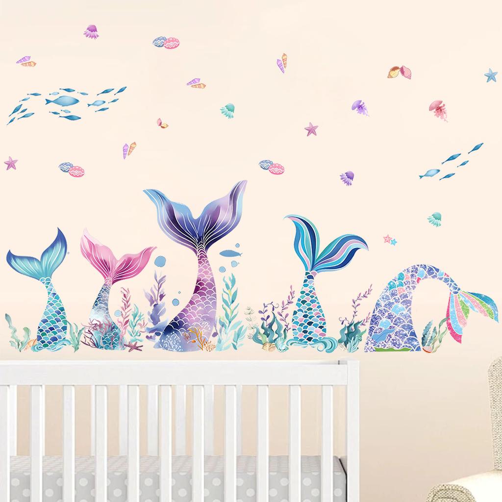 Mermaid Tail Wall Sticker Self Adhesive for Room Home Decor Beautiful Wall Art